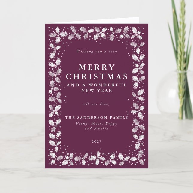 Carte de Noël pliée avec une bordure de feuilles d (Devant)