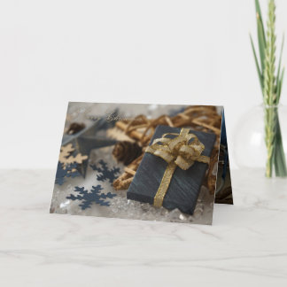 Carte de Noël pliée bleue et or II