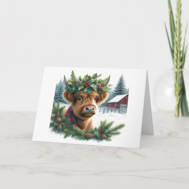 Carte de Noël pliée de vache des Highlands mignonn (Devant)