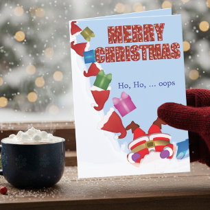 Carte de Noël pliée drôle de chute du Père Noël