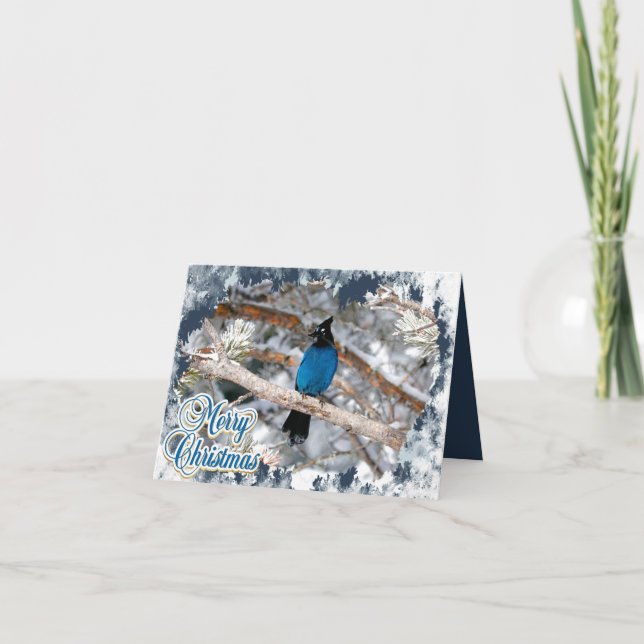 Carte de Noël pliée Geai de Steller Joyeux Noël (Devant)