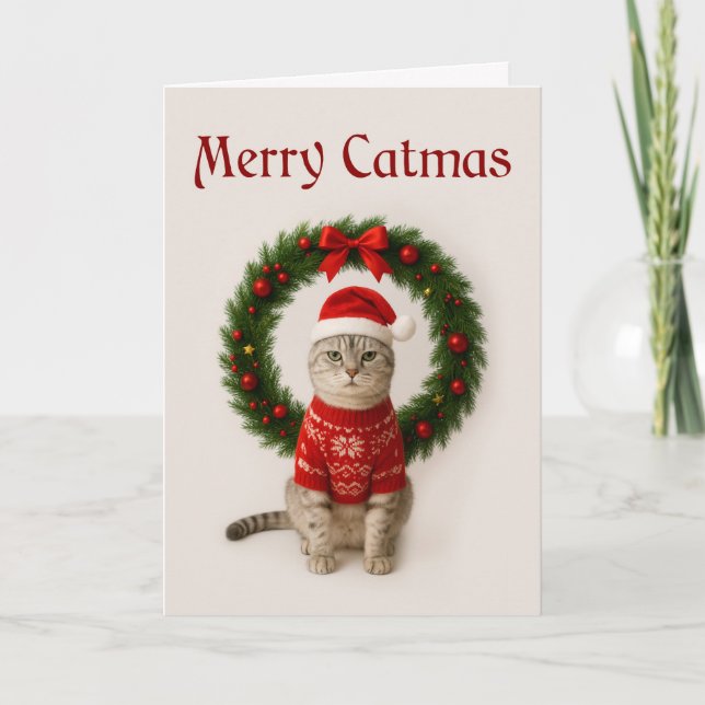 Carte de Noël pliée Grumpy Cat (Devant)