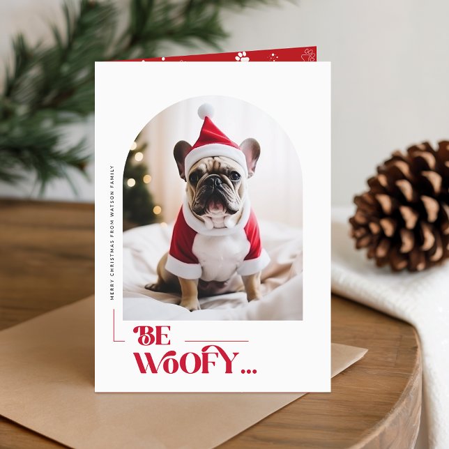 Carte de Noël pliée moderne avec chien drôle Be Wo (Créateur téléchargé)