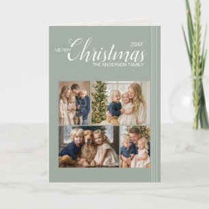 Carte de Noël pliée multiphoto rayée vert sauge