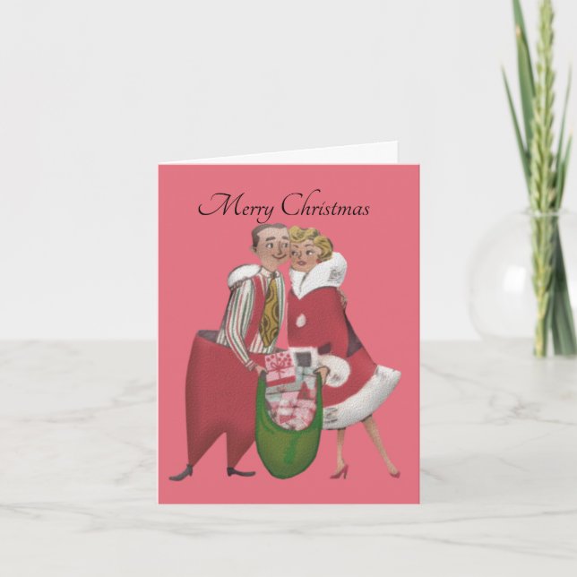 Carte de Noël pliée rétro Noël (Devant)