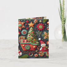 Carte de Noël pliée Snowman et Sleigh