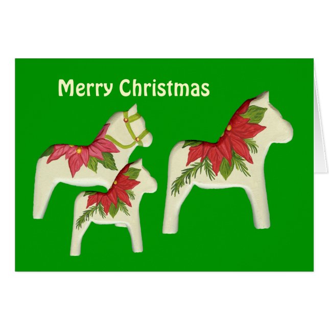 Carte de Noël Poinsettia Horses (Devant horizontal)