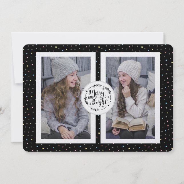 Carte de Noël Polka Dot Deux Photo Noir (Devant)