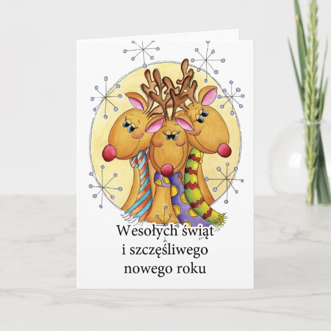 Carte de Noël polonaise - Reindeer - Wesołych świą (Devant)