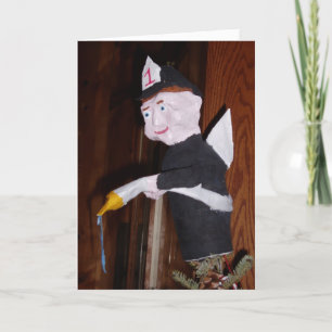 Carte de Noël "Pompier en étoile au sommet de l'ar