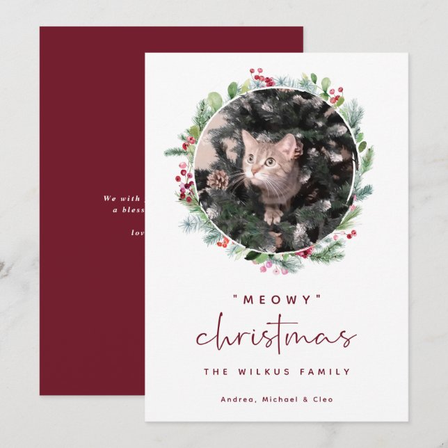 Carte de Noël pour animal de compagnie avec chat d (Devant / Derrière)