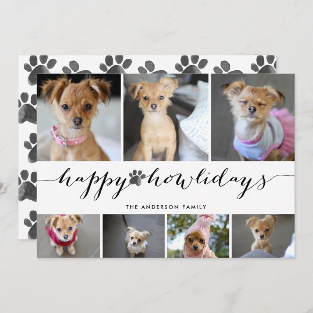 Carte de Noël pour animaux Patte aquarelle Joyeuse (Devant / Derrière)