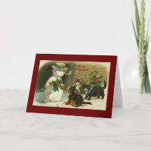 Carte de noël pour bonhomme de neige et chats vint