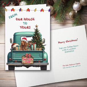 Carte de Noël pour camion de ferme rétro-chien de 