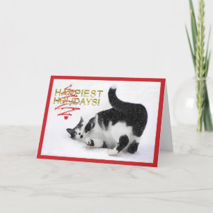 Carte de Noël pour chat noir et blanc