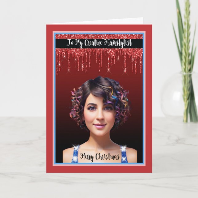 Carte de Noël pour coiffeuse avec jolie femme (Devant)