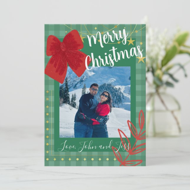 Carte de Noël pour couples avec fond à carreaux (Debout devant)