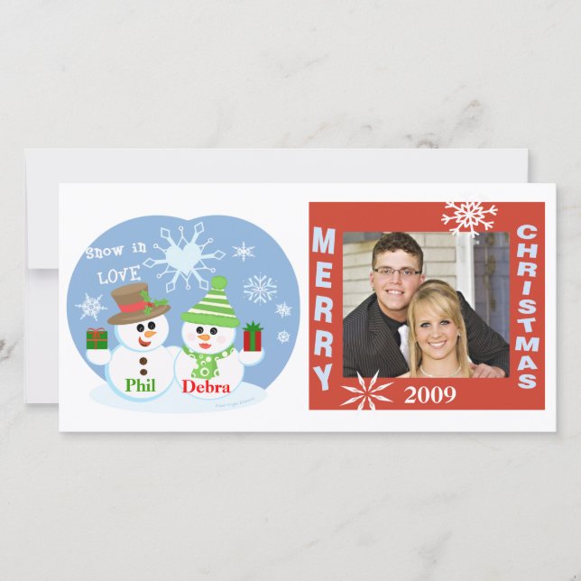 Carte de Noël pour couples de bonhommes de neige (Devant)