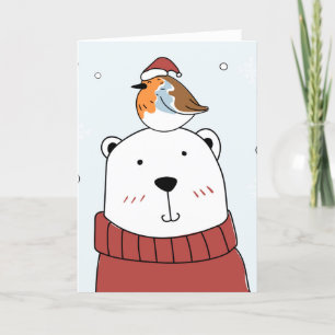 CARTE DE NOËL POUR ENFANT PLIÉE OURS AVEC OISEAU
