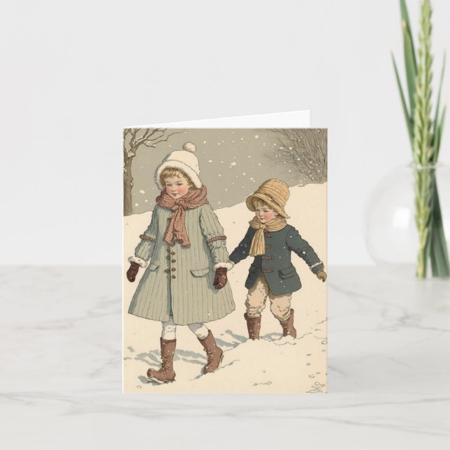 Carte de Noël pour enfants à illustration vintage (Devant)