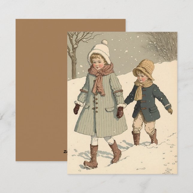 Carte de Noël pour enfants à illustration vintage (Devant / Derrière)