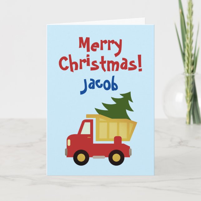 Carte de Noël pour enfants avec camion à benne et  (Devant)