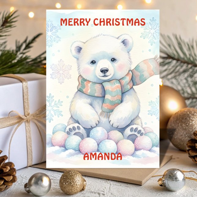 Carte de Noël pour enfants avec un bébé ours polai (Créateur téléchargé)