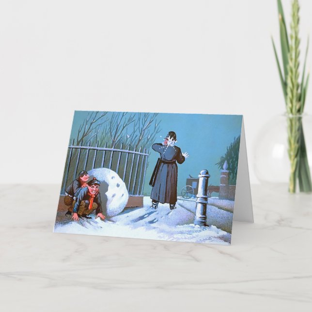Carte de Noël pour enfants de snowball victorien (Devant)