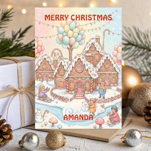 Carte de Noël pour enfants du village de bonbons d