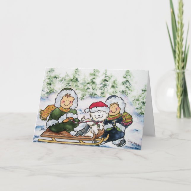 Carte de Noël pour enfants et chiots (Devant)