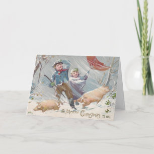 Carte de Noël pour enfants et cochons victoriens