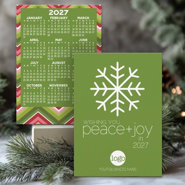Carte de Noël pour entreprise moderne avec logo et (Business Holiday Card with 2027 Calendar - Can Include Corporate Logo)