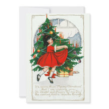 Carte de Noël pour fille dansante vintage