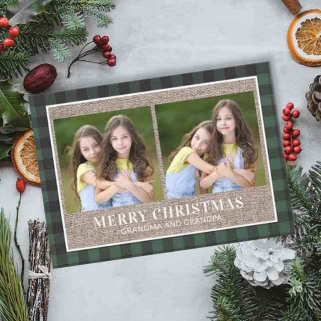 Carte de Noël pour grands-parents plaid vert buffl (Créateur téléchargé)