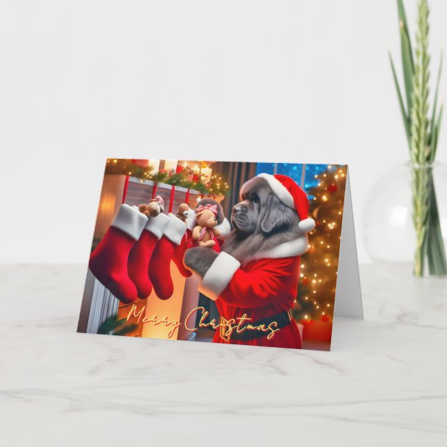 Carte de Noël pour le chien de Terre-Neuve (Devant)