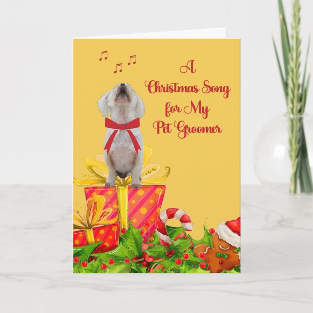 Carte de Noël pour le Groomer avec chien blanc (Devant)