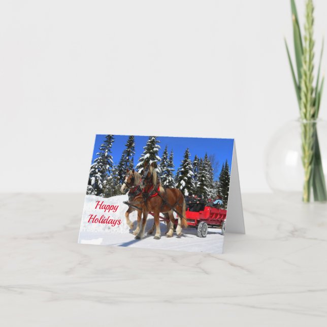 Carte de Noël pour les chevaux tirant des traîneau (Devant)