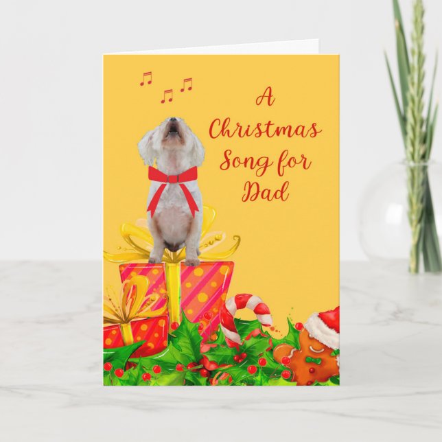 Carte de Noël pour Papa Chien Blanc Chantant (Devant)