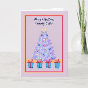 Carte de Noël pour sœur de sororité rose avec arbr