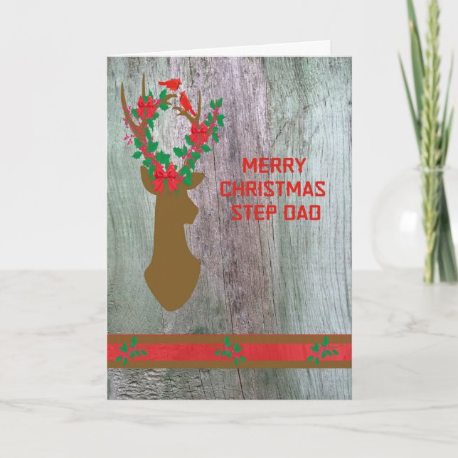 Carte de Noël pour Step Papa avec Antlers rustique (Devant)