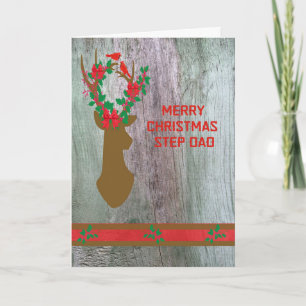 Carte de Noël pour Step Papa avec Antlers rustique