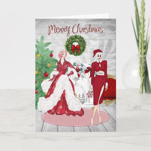 Carte de Noël pour un couple lesbien chic moderne (Devant)