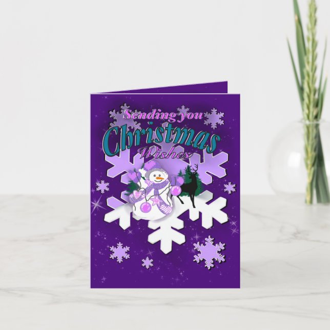 Carte de Noël pourpre Snowman (Devant)