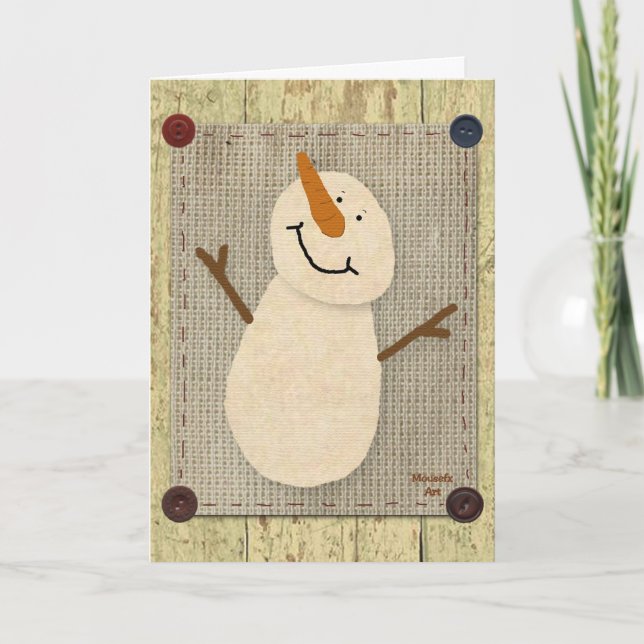 Carte de Noël primitive Snowman (Devant)