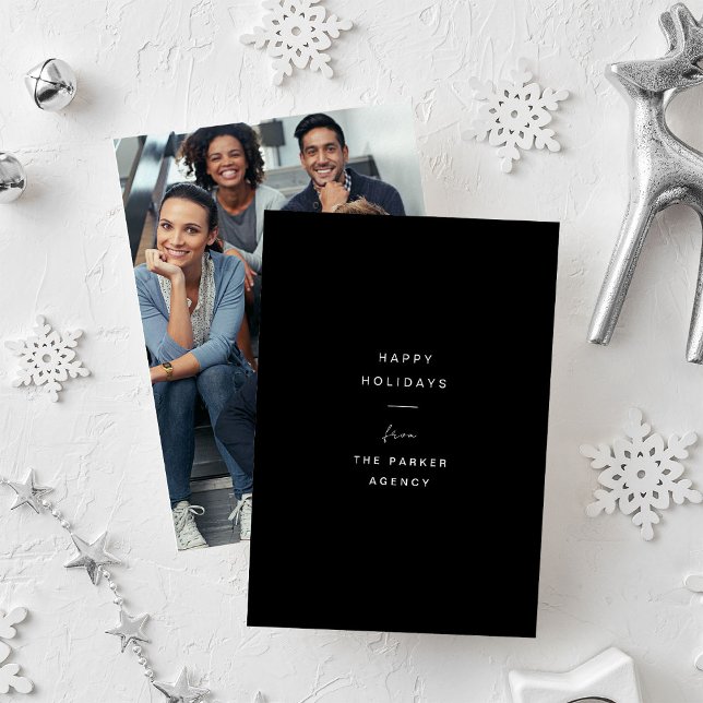 Carte de Noël professionnelle | Noir avec photo (A modern and minimal corporate holiday card with photo)