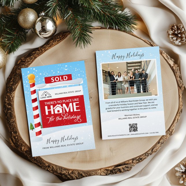 Carte de Noël QR Code Panneau Vendu Immobilier (Sold Real Estate QR Code Christmas Cards)