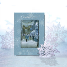 Carte de Noël « Que la neige tombe » bleu feuille