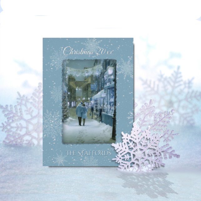 Carte de Noël « Que la neige tombe » bleu feuille  (Créateur téléchargé)