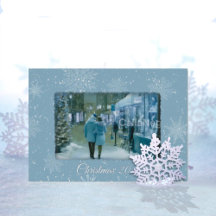 Carte de Noël « Que la neige tombe » bleu métallis