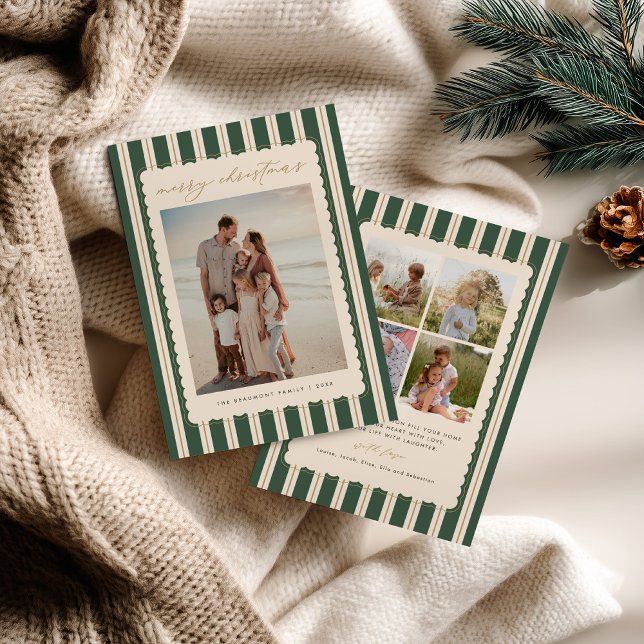 Carte de Noël rayée et festonnée avec photo (Créateur téléchargé)